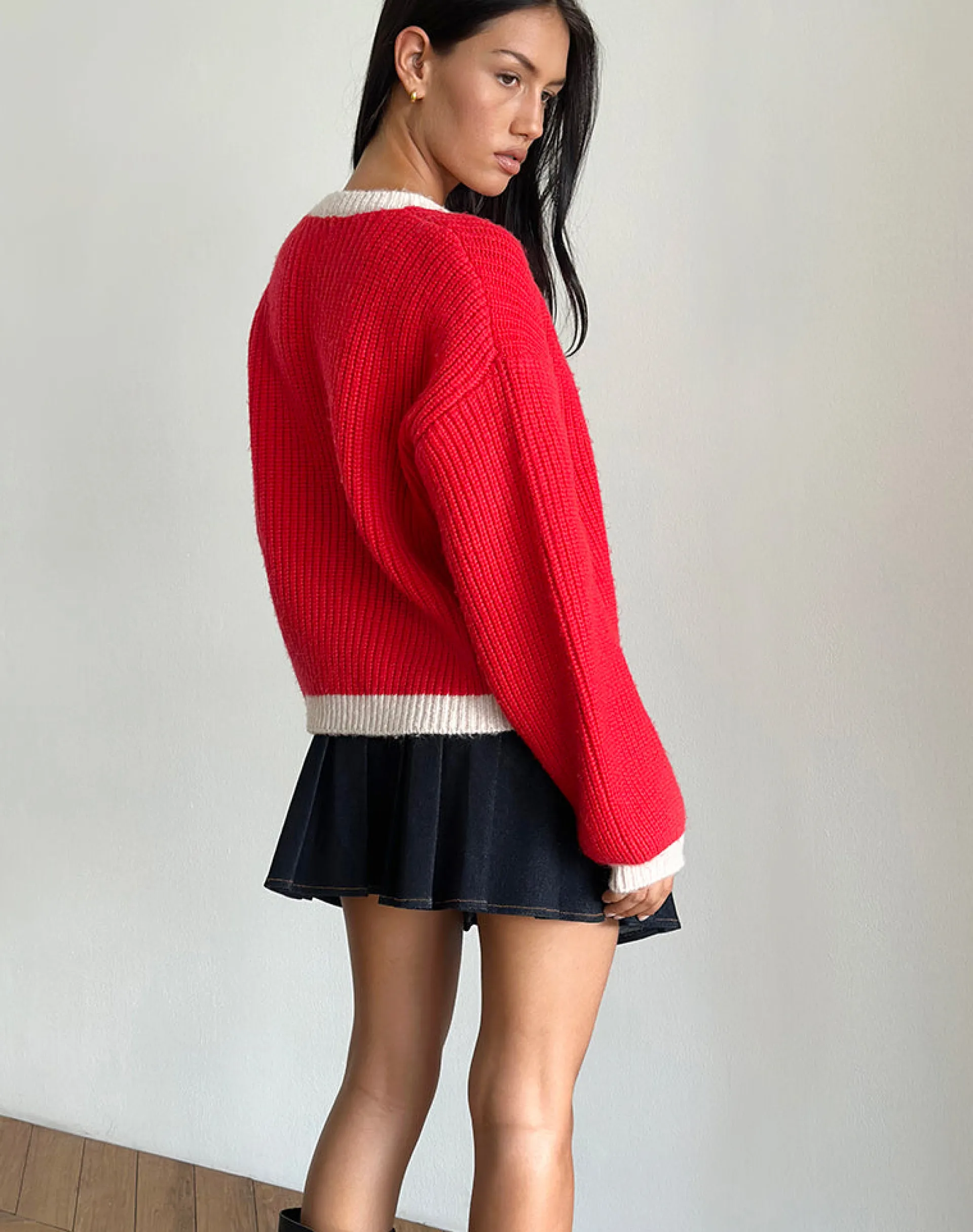 Motel Rocks Cardigans-Luciana Contrast Cardigan in Red and Pink RedandPink