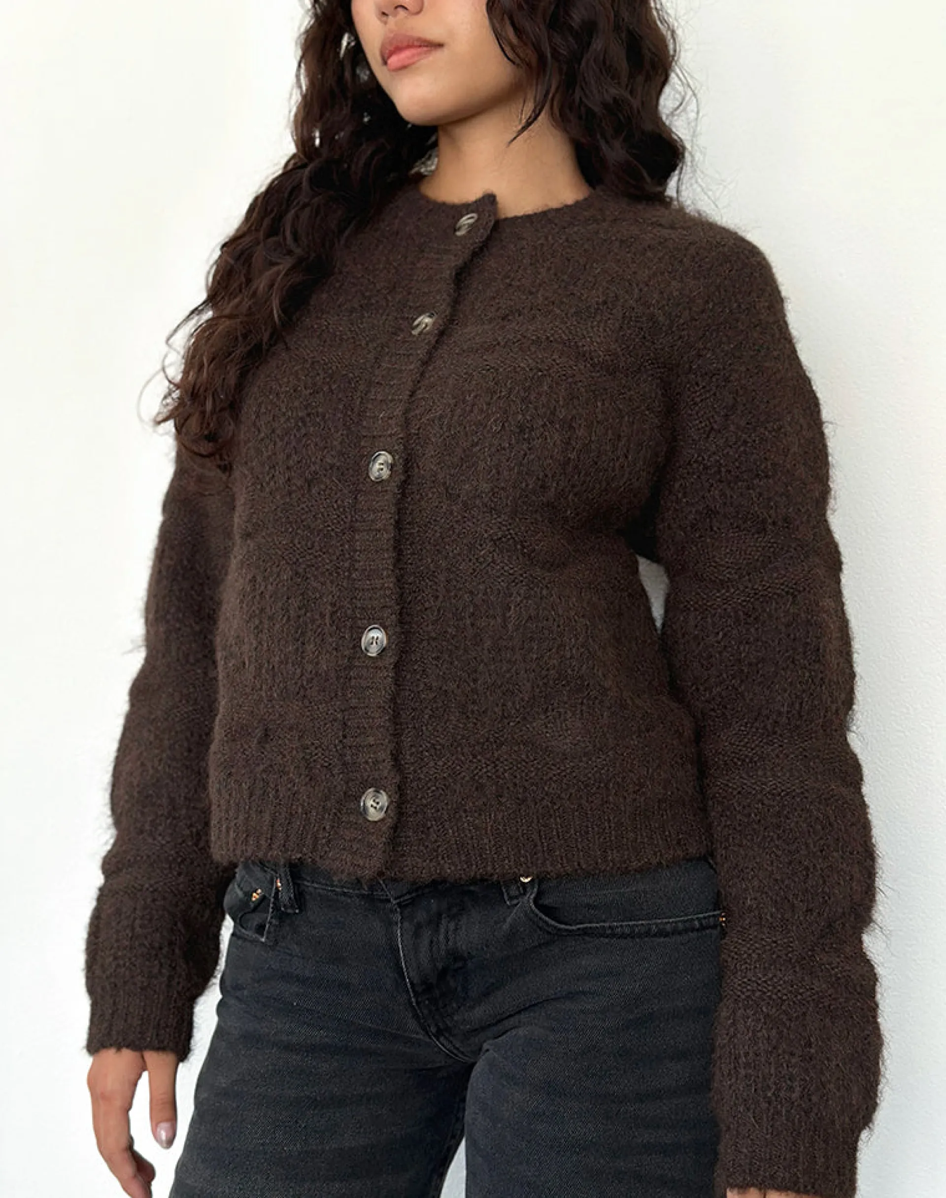 Motel Rocks Cardigans-Luciana Textured Knit Cardi in Dark Brown DarkBrown
