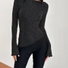 Motel Rocks Printed Tops | Long Sleeve Tops-Lukia Long Sleeve Top in Metallic Stripe Jersey Black