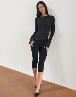 Motel Rocks Printed Tops | Long Sleeve Tops-Lukia Long Sleeve Top in Metallic Stripe Jersey Black