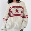 Motel Rocks Jumpers-Lulees Oversized Jumper in Oat with Star Stripe OatwithStarStripe