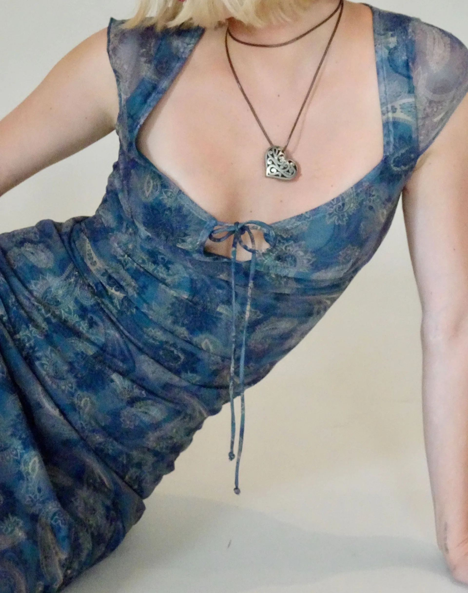 Motel Rocks Midi Dresses-Lunama Mesh Midi Dress in Tonal Blue Paisley