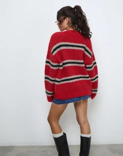 Motel Rocks Jumpers-Lunet Knitted Jumper in Red and Black Stripe RedandBlackStripe