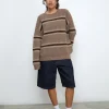 Motel Rocks Jumpers-Lunet Knitted Jumper in Stripe Tonal Brown StripeTonalBrown
