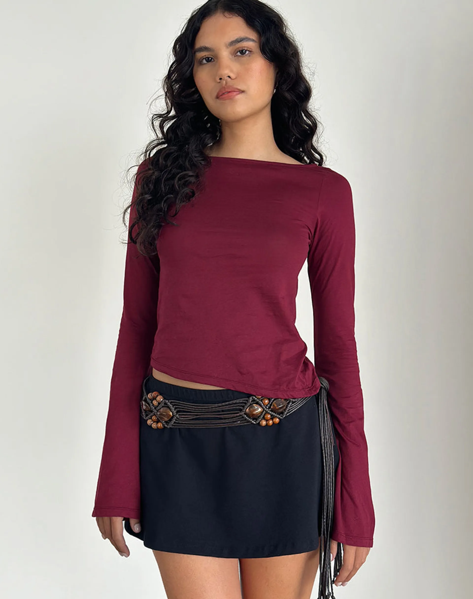 Motel Rocks Basic Tops | Long Sleeve Tops-Lunica Long Sleeve Jersey Top in Burgundy
