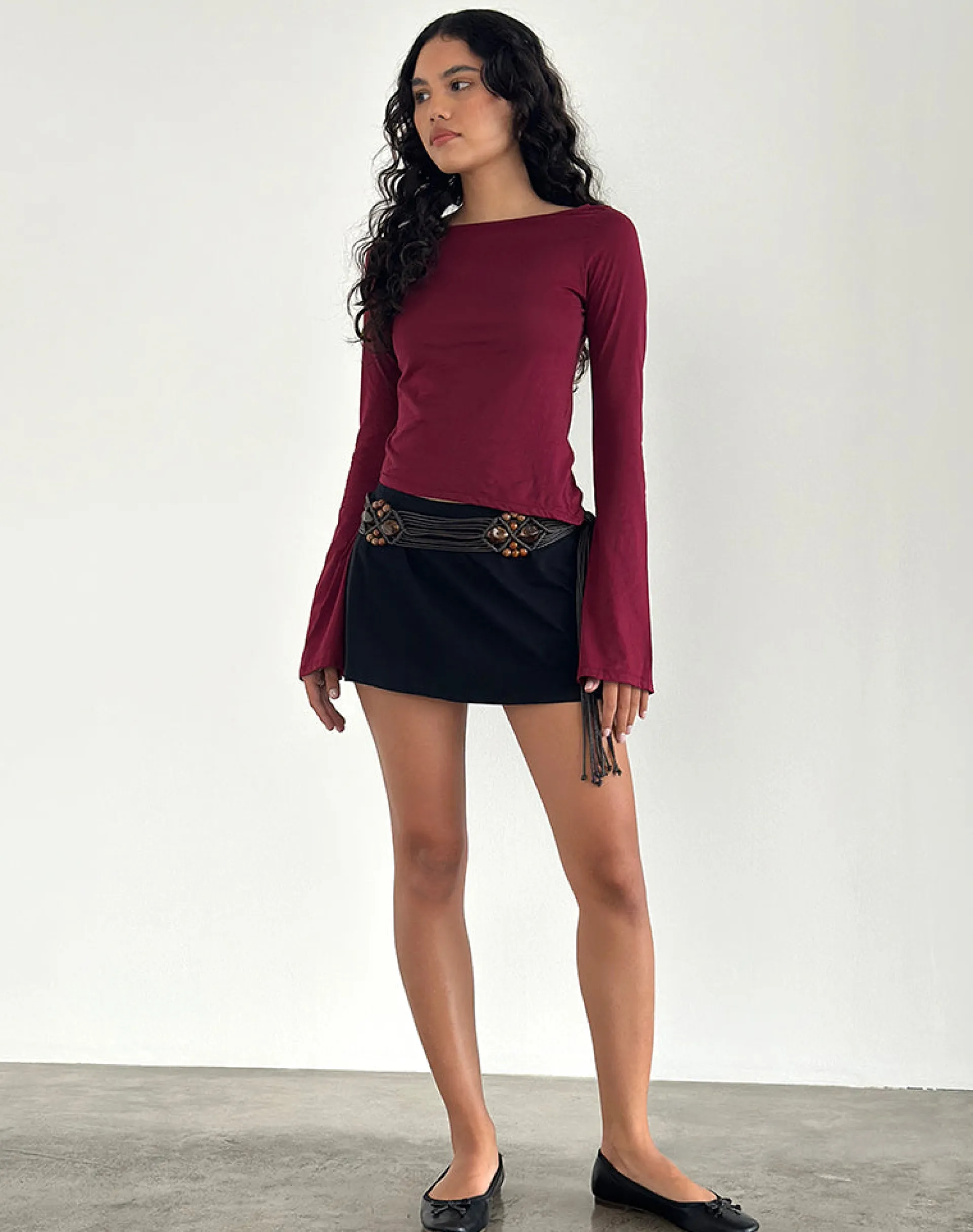 Motel Rocks Basic Tops | Long Sleeve Tops-Lunica Long Sleeve Jersey Top in Burgundy