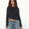 Motel Rocks Basics | Basic Tops-Lunica Long Sleeve Top in Tissue Jersey Black TissueJerseyBlack