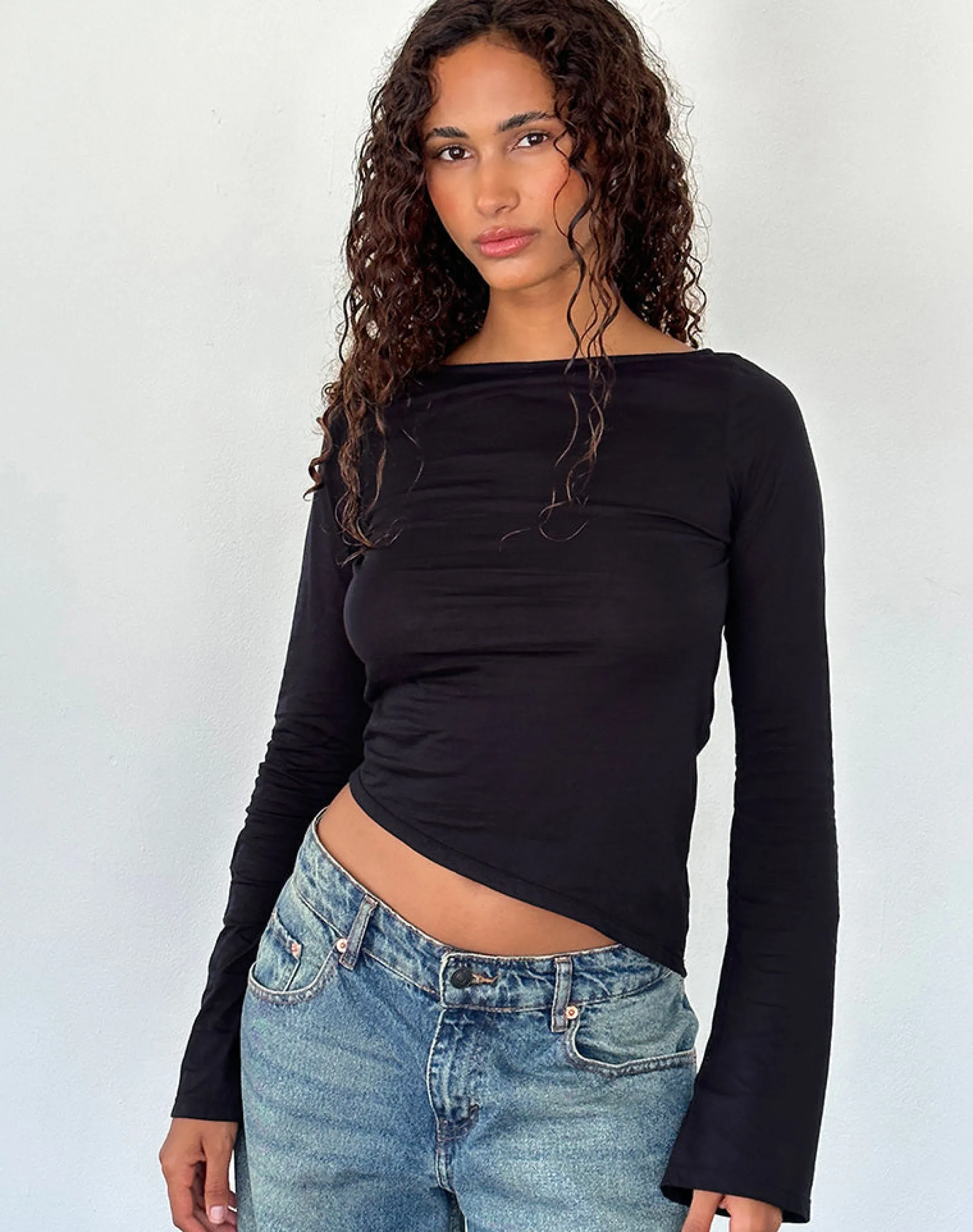 Motel Rocks Basics | Basic Tops-Lunica Long Sleeve Top in Tissue Jersey Black TissueJerseyBlack