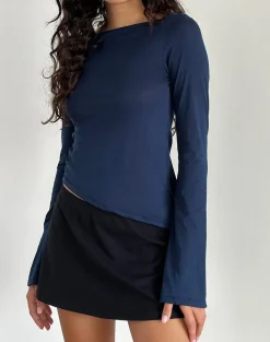 Motel Rocks Basic Tops | Long Sleeve Tops-Lunica Long Sleeve Top in Tissue Jersey Navy TissueJerseyNavy