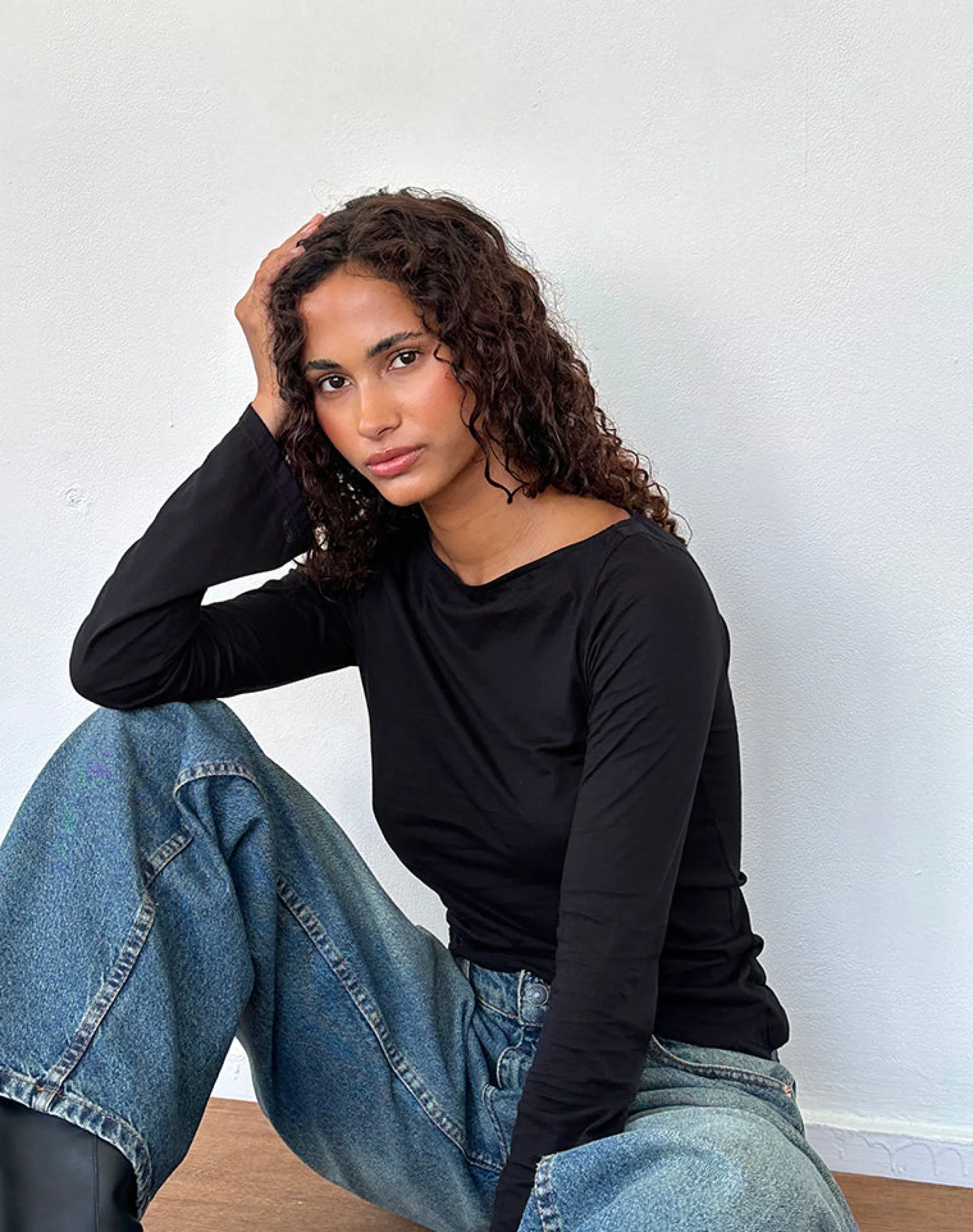 Motel Rocks Basics | Basic Tops-Lunica Long Sleeve Top in Tissue Jersey Black TissueJerseyBlack