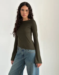 Motel Rocks Long Sleeve Tops-Lunica Top in Tissue Jersey Olive TissueJerseyOlive
