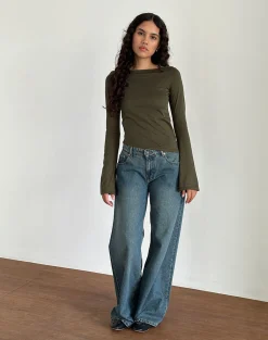 Motel Rocks Long Sleeve Tops-Lunica Top in Tissue Jersey Olive TissueJerseyOlive