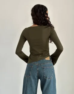 Motel Rocks Long Sleeve Tops-Lunica Top in Tissue Jersey Olive TissueJerseyOlive