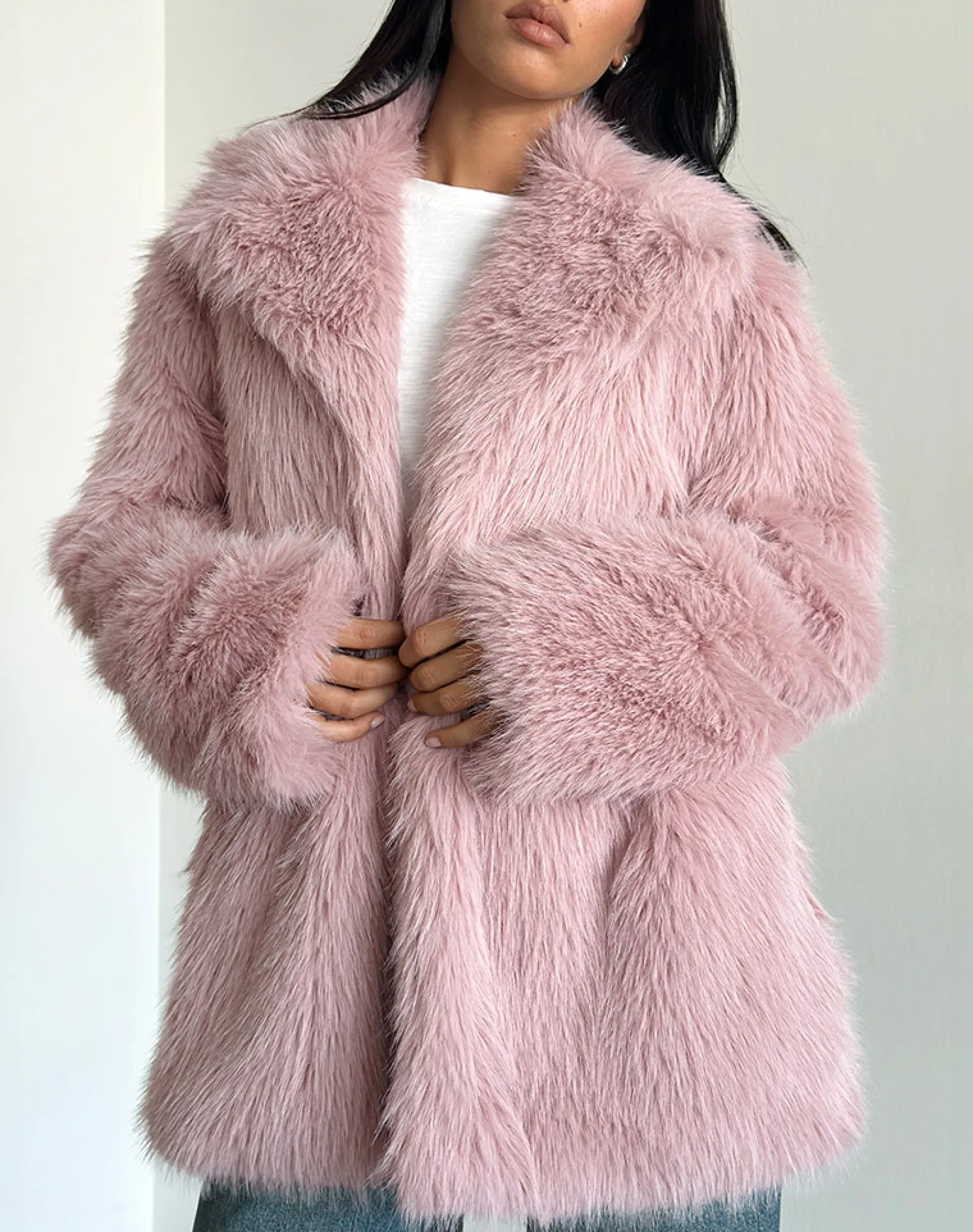 Motel Rocks Jackets | Coats-Lupita Jacket in Faux Fur Dusty Pink FauxFurDustyPink