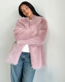 Motel Rocks Jackets | Coats-Lupita Jacket in Faux Fur Dusty Pink FauxFurDustyPink