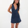 Motel Rocks Printed Dresses | Bodycon Dresses-Luscian Plunge Mini Dress in Micro Polka Navy MicroPolkaNavy
