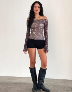 Motel Rocks Printed Tops | Long Sleeve Tops-Lutana Top in Batik Botanical Brown BatikBotanicalBrown