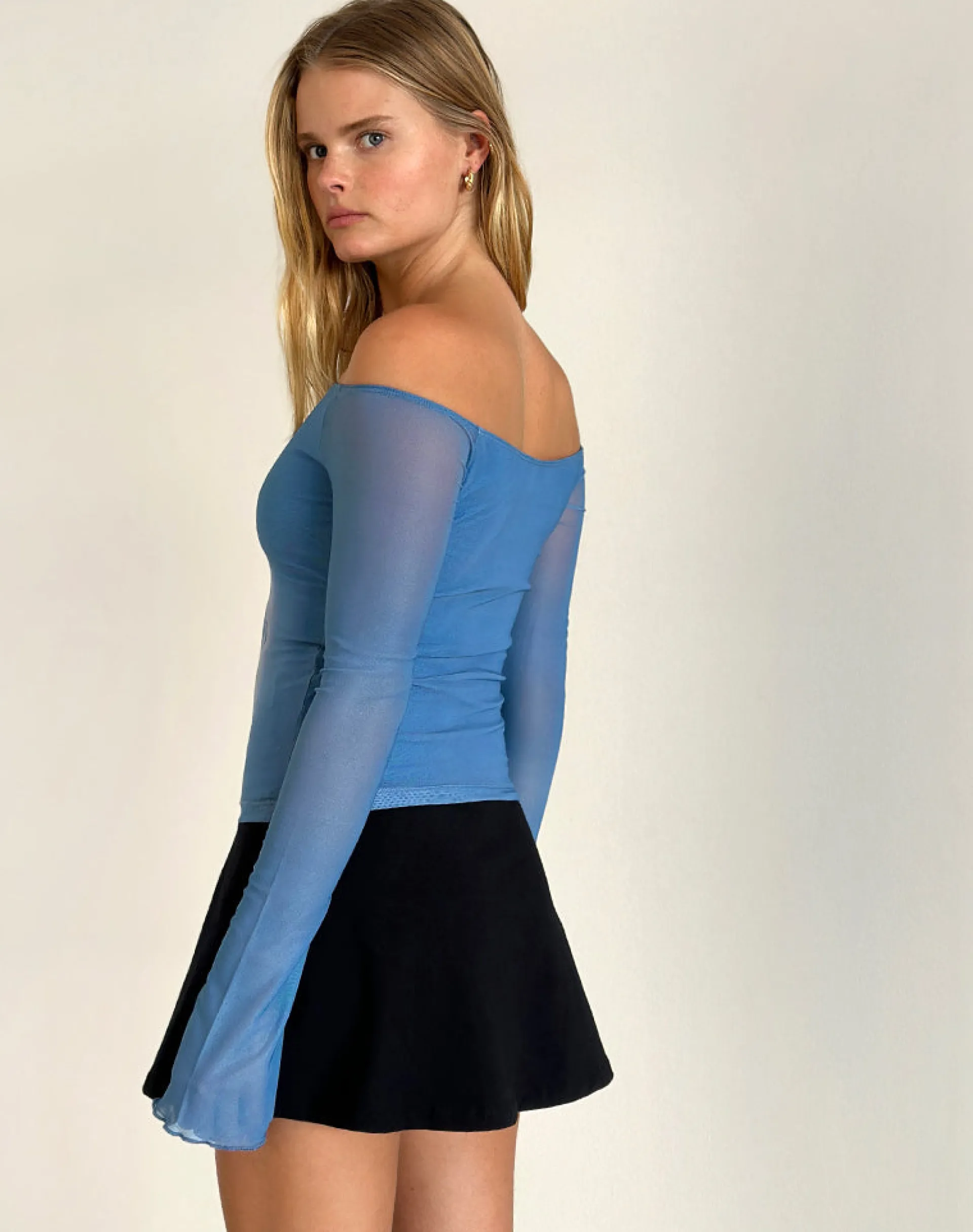 Motel Rocks Printed Tops | Long Sleeve Tops-Lutana Top in Lumen Mesh Blue LumenMeshBlue