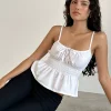 Motel Rocks Basic Tops | Corset Tops-Lyncia Tie Front Cami Top in Off White OffWhite