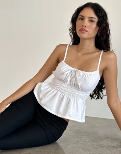 Motel Rocks Basic Tops | Corset Tops-Lyncia Tie Front Cami Top in Off White OffWhite
