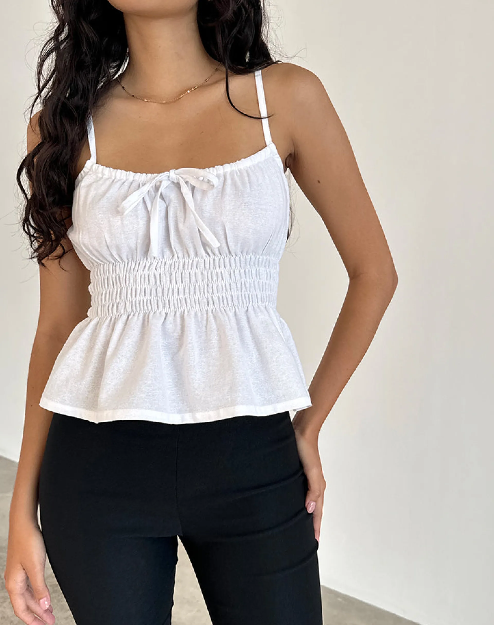 Motel Rocks Basic Tops | Corset Tops-Lyncia Tie Front Cami Top in Off White OffWhite