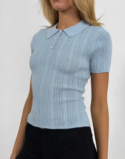 Motel Rocks Shirts And Blouses-Lynetta Top in Baby Blue BabyBlue