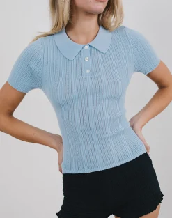 Motel Rocks Shirts And Blouses-Lynetta Top in Baby Blue BabyBlue