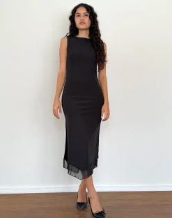 Motel Rocks Basics | Day Dresses-Lyra Backless Midi Dress in Mesh Black