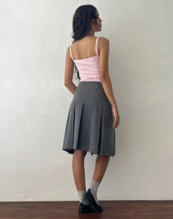 Motel Rocks Pleated Skirts | Midi Skirts-Madelyn Pleated Midi Skirt in Tailoring charcoal