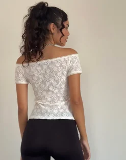 Motel Rocks Lace Tops | Going Out Tops-Mageina Bardot Top in Lace Ivory