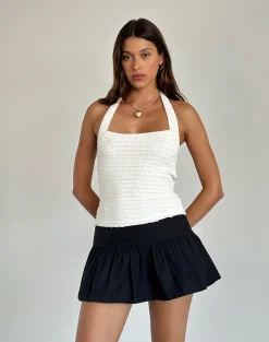 Motel Rocks Halterneck Tops | Going Out Tops-Maggha Halterneck Top in Crinkle Ivory crinkleivory
