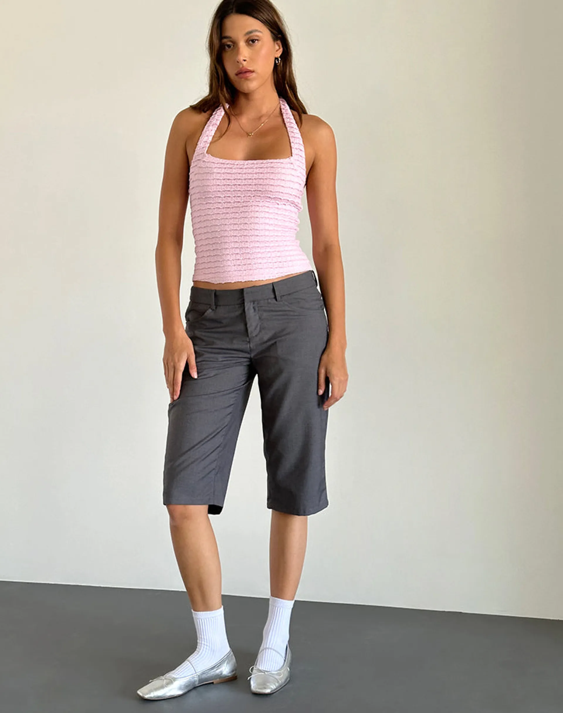 Motel Rocks Halterneck Tops | Going Out Tops-Maggha Halterneck Top in Crinkle Pink crinklepink