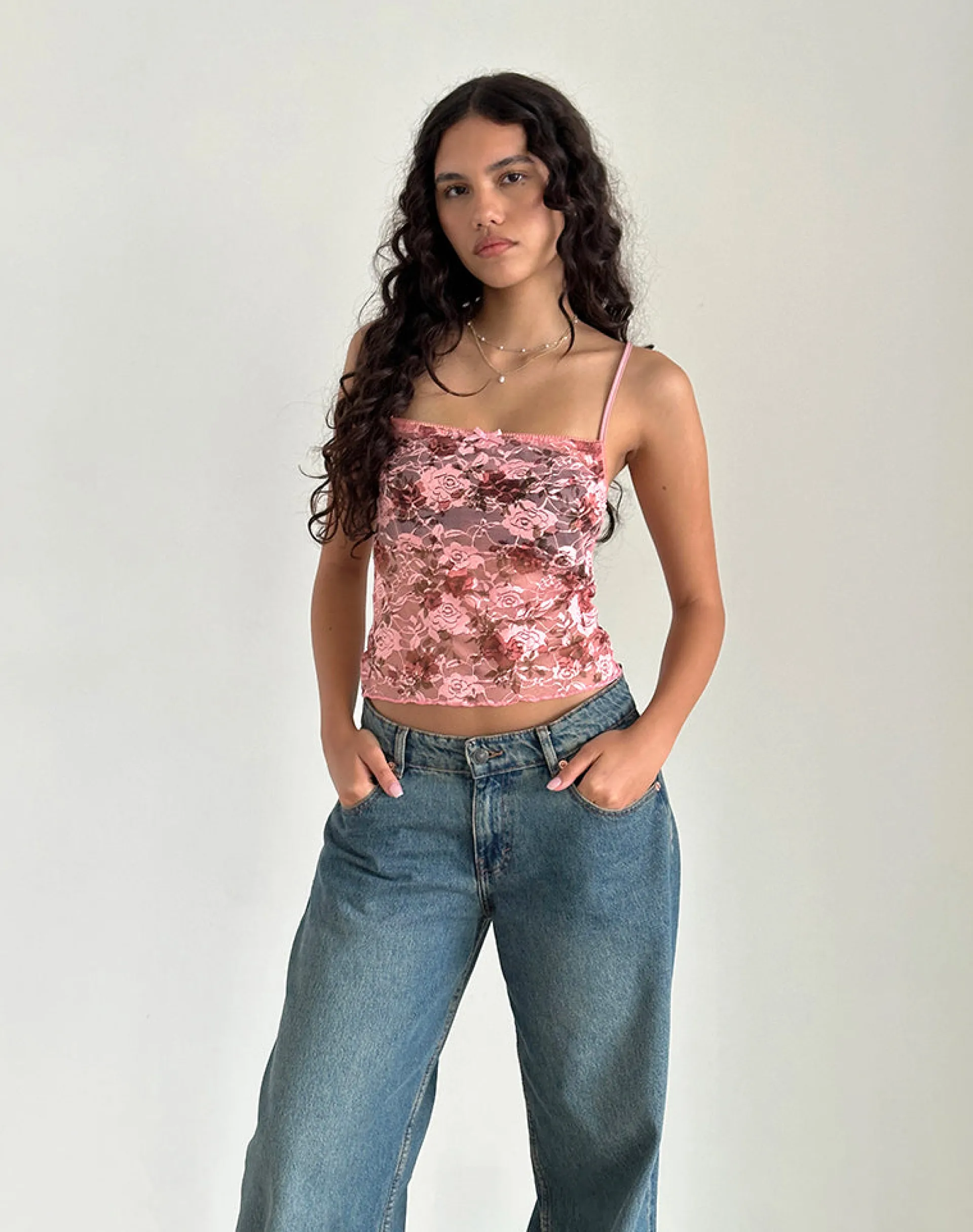 Motel Rocks Co-Ords | Printed Tops-Magita Top in Pink Lace Floral Bloom