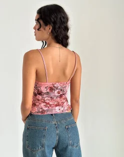 Motel Rocks Co-Ords | Printed Tops-Magita Top in Pink Lace Floral Bloom