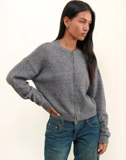 Motel Rocks Jackets-Maira Zip Through Jacket in Knit Grey