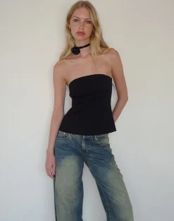 Motel Rocks Basics | Basic Tops-Mairi Longline Bandeau Top in Black Tailoring BlackTailoring