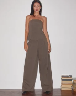 Motel Rocks Corset Tops | Bandeau Tops-Mairi Longline Bandeau Top in Taupe Tailoring TaupeTailoring