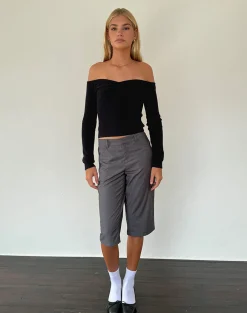 Motel Rocks Basic Tops | Long Sleeve Tops-Makena Bardot Jumper in Brushed Black