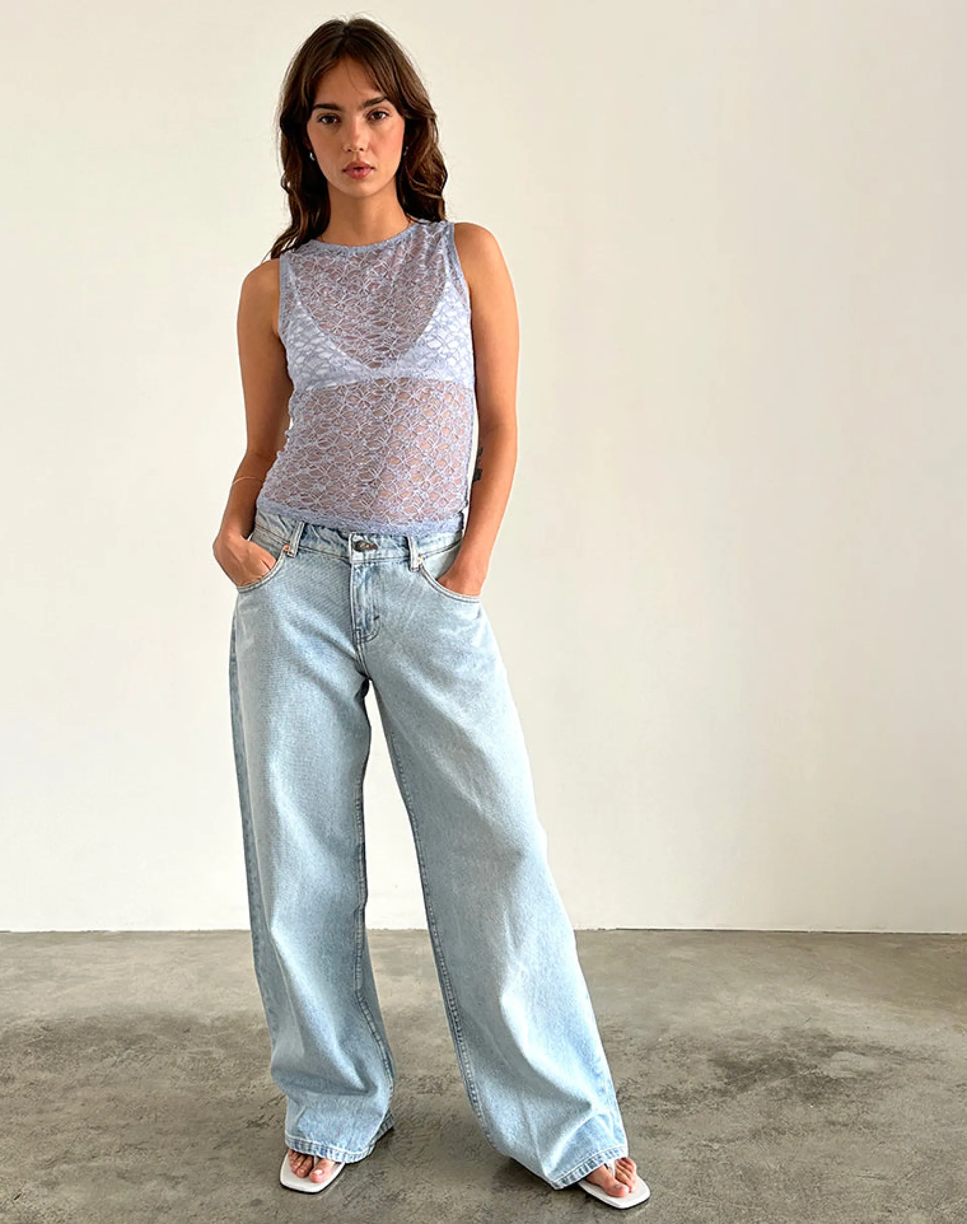 Motel Rocks Vest Tops | Lace Tops-Malachi Vest Top in Light Blue Lace
