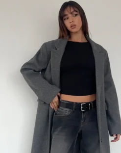 Motel Rocks Jackets | Coats-Malati Longline Coat in Charcoal