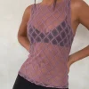 Motel Rocks Vest Tops | Lace Tops-Maloe Lace Patterned Tank Top in mauve