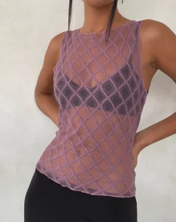 Motel Rocks Vest Tops | Lace Tops-Maloe Lace Patterned Tank Top in mauve