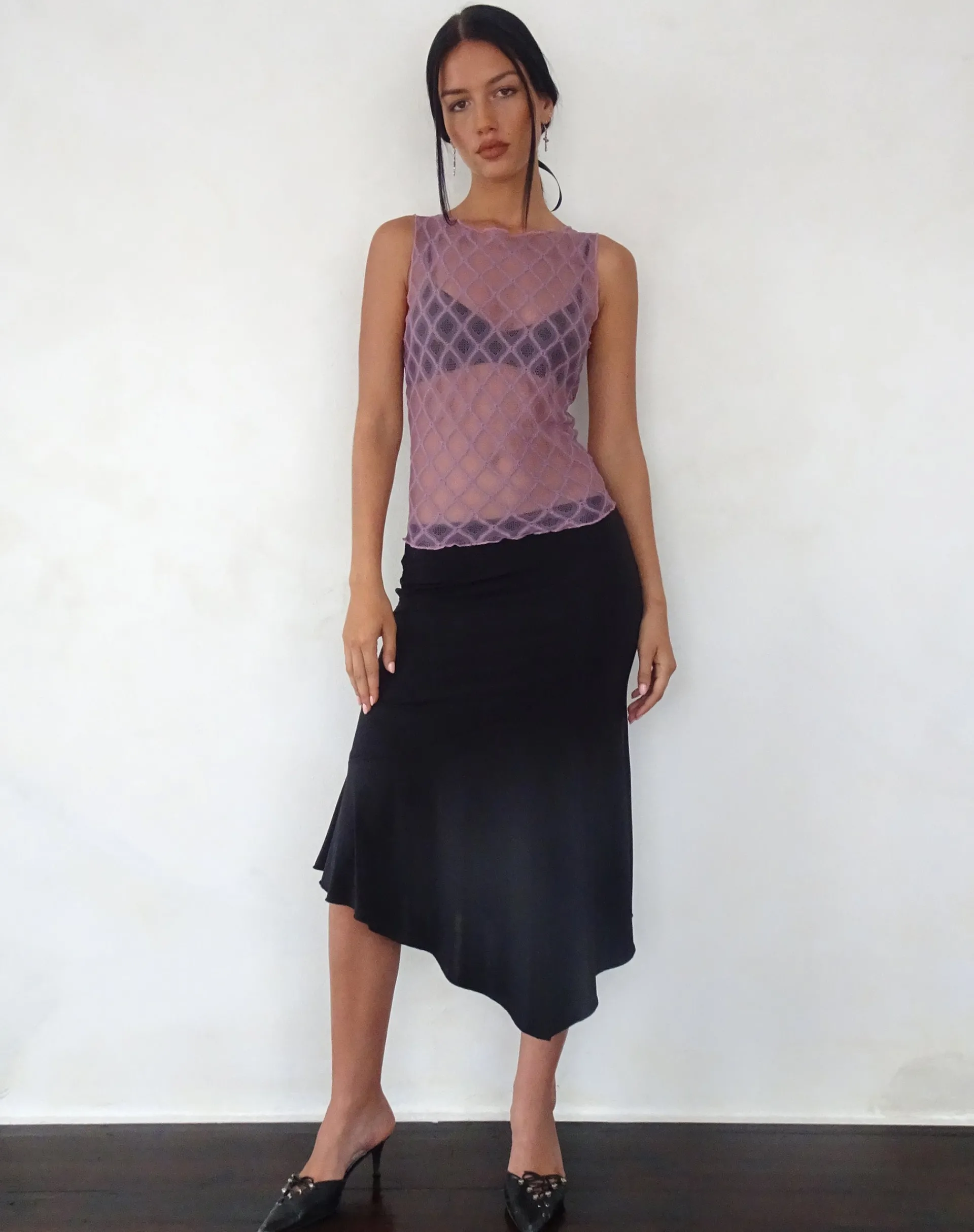 Motel Rocks Vest Tops | Lace Tops-Maloe Lace Patterned Tank Top in mauve