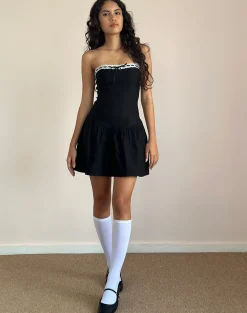 Motel Rocks Bandeau Dresses | Little Black Dresses-Manisha Mini Dress in Black with White Trim