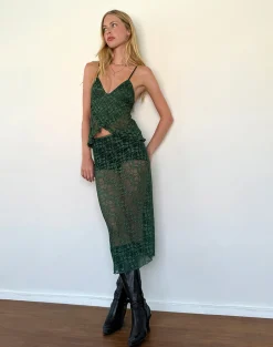 Motel Rocks Co-Ords | Printed Tops-Manora Cami Top in Sage Canina Rose Lace