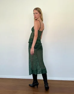 Motel Rocks Co-Ords | Printed Tops-Manora Cami Top in Sage Canina Rose Lace
