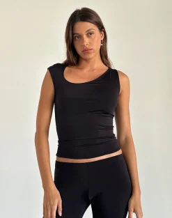 Motel Rocks Basics | Basic Tops-Marcie Asymmetric Top in Slinky Black
