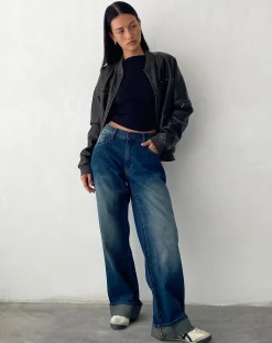 Motel Rocks Basics | Jackets-Marco Distressed Bomber Jacket in PU Black