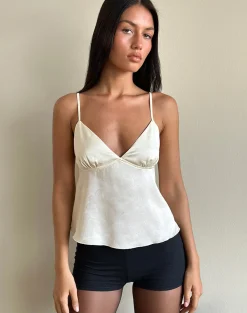 Motel Rocks Going Out Tops-Marinda Top in Satin Jacquard Ivory