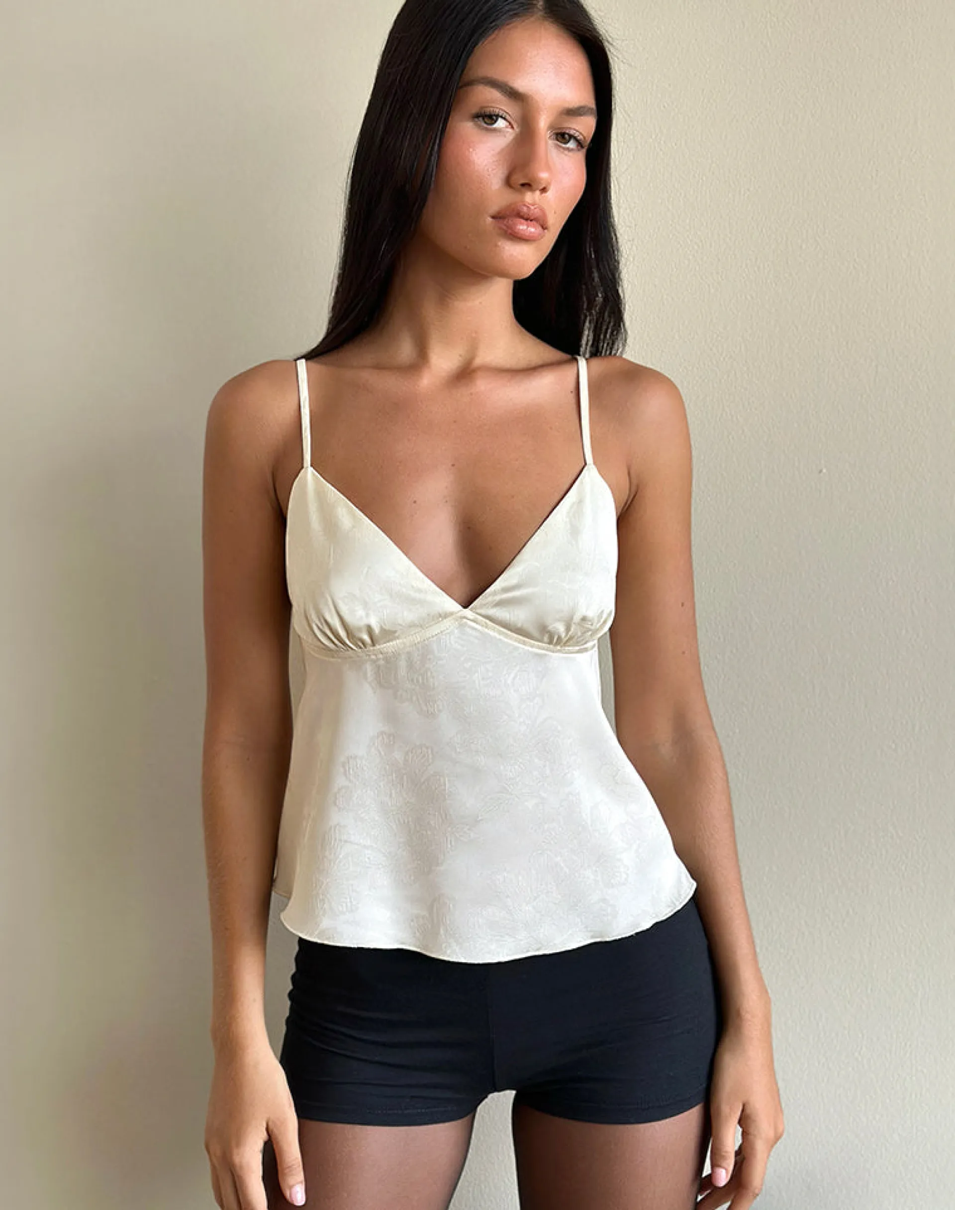 Motel Rocks Going Out Tops-Marinda Top in Satin Jacquard Ivory